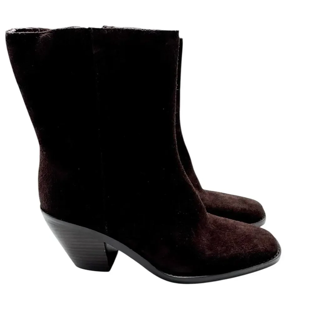 NWOB Madewell The Idris Side Zip Ankle Boot Coffee Bean Suede Leather Size 8